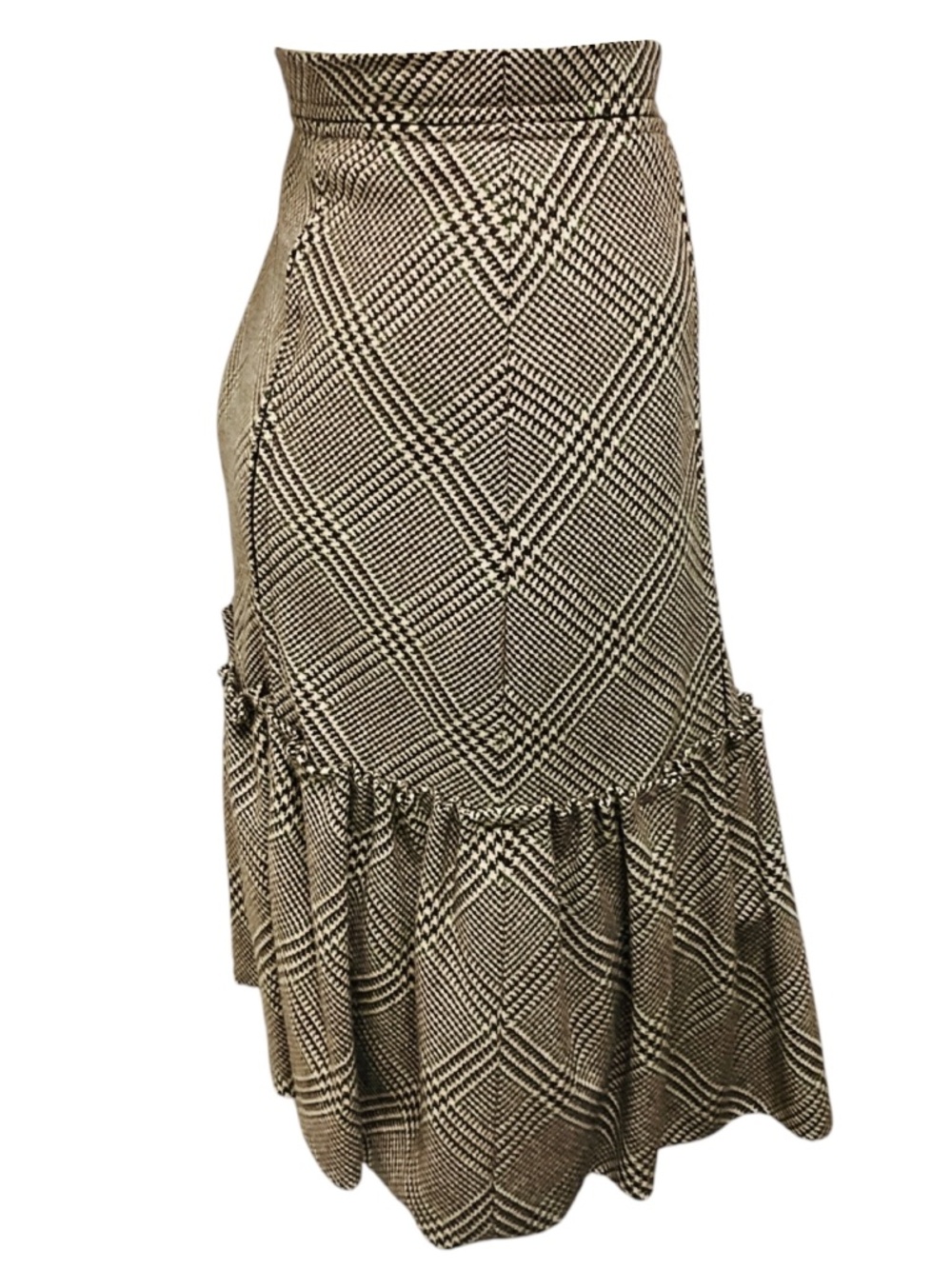 Oscar de la Renta Beige / Brown / Green Multi Houndstooth Plaid Cashmere Skirt - Picture 2 of 5